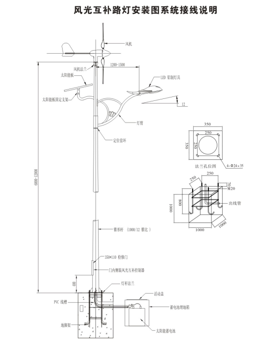 led風(fēng)光互補(bǔ)太陽能路燈安裝圖